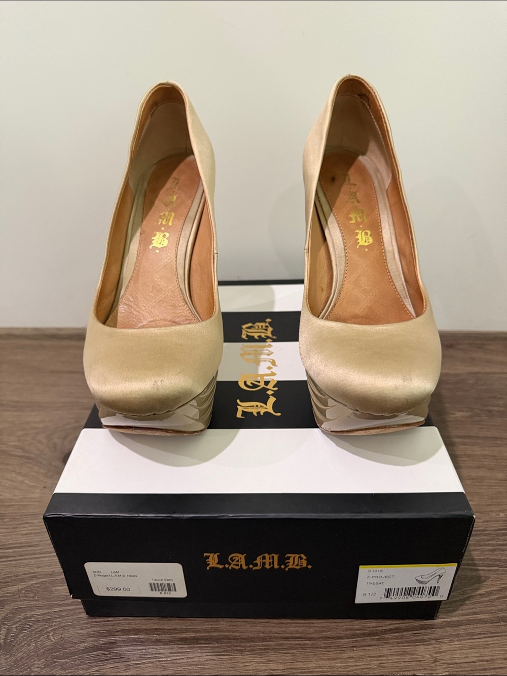 L.A.M.B. Z-Project Champagne Satin Platform Pumps